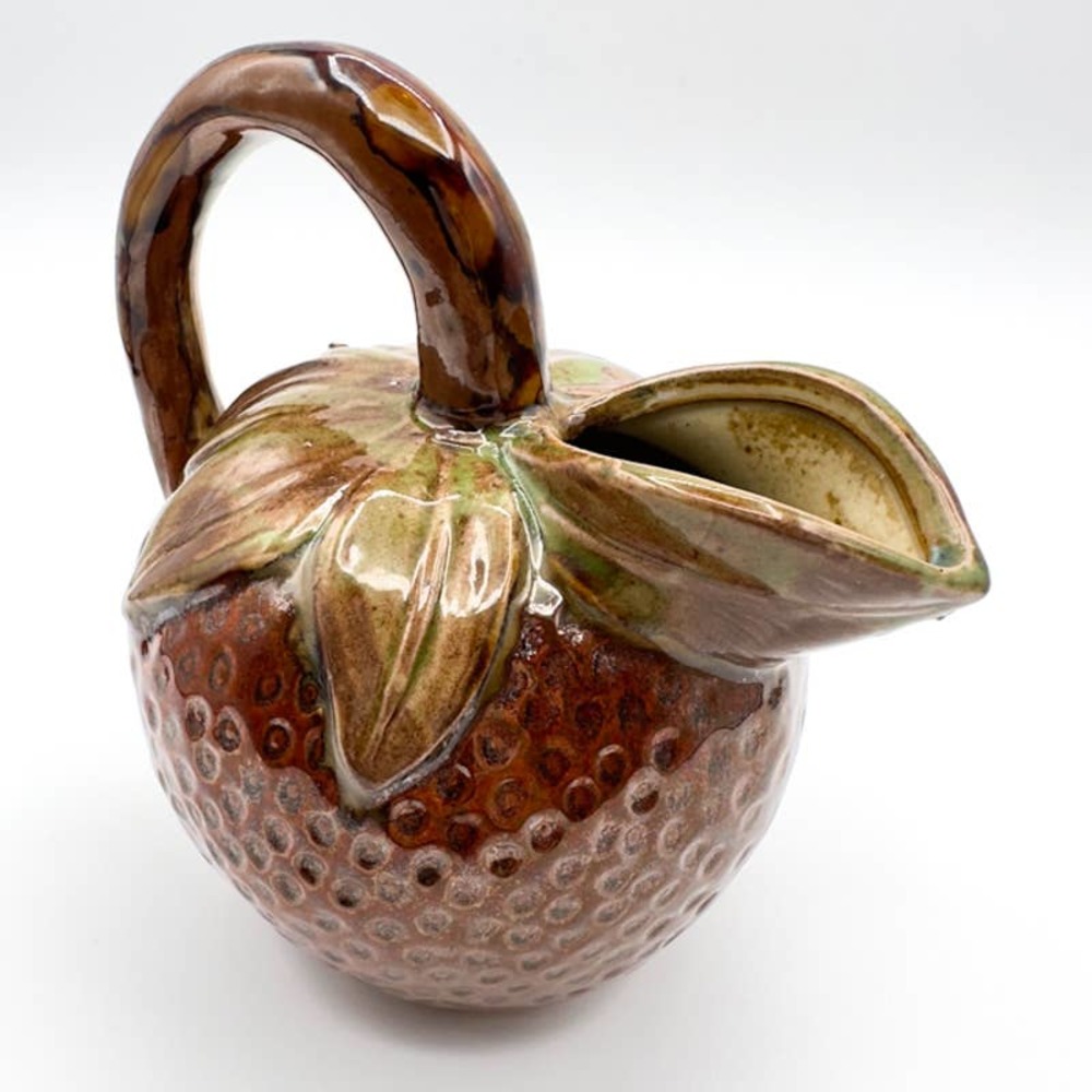 Vintage Strawberry Pitcher Majolica Style Pottery 6"